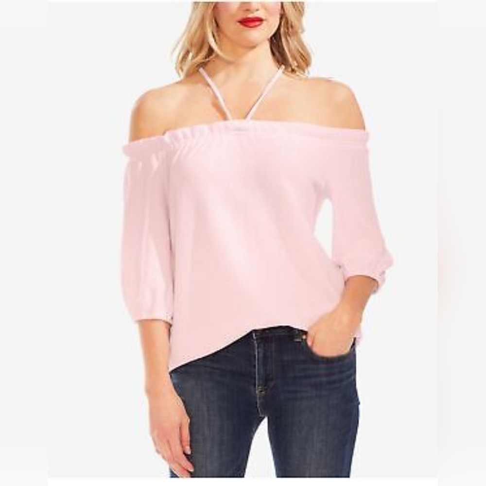 VINCE CAMUTO Womens Pink Tie Back 3/4 Sleeve Off Shoulder Top S